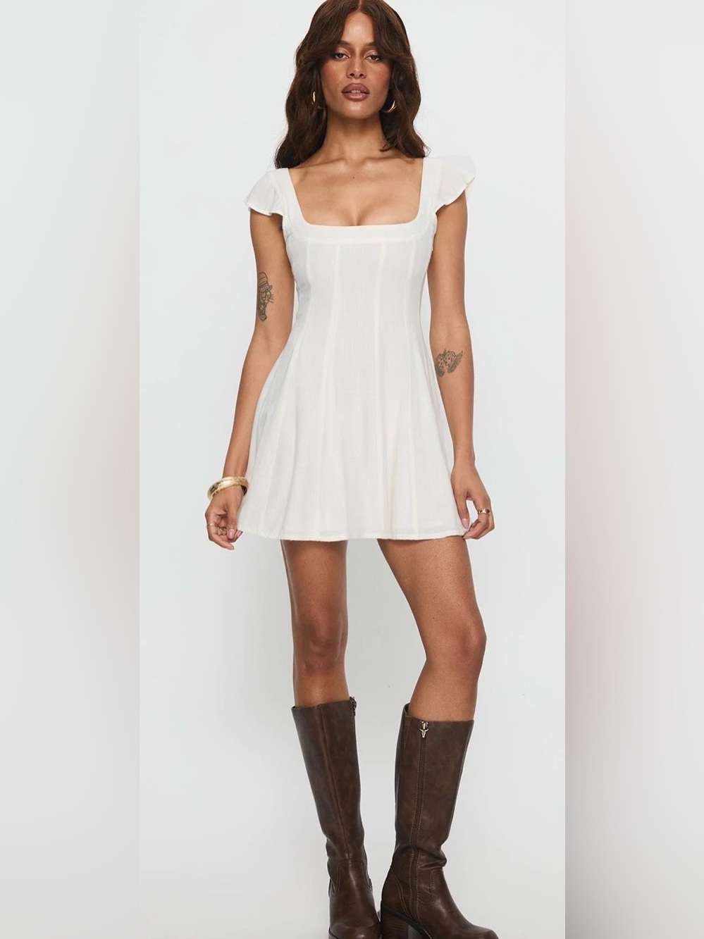 Princess Polly Annah  Cap Sleeve Tie Up Mini Dress White